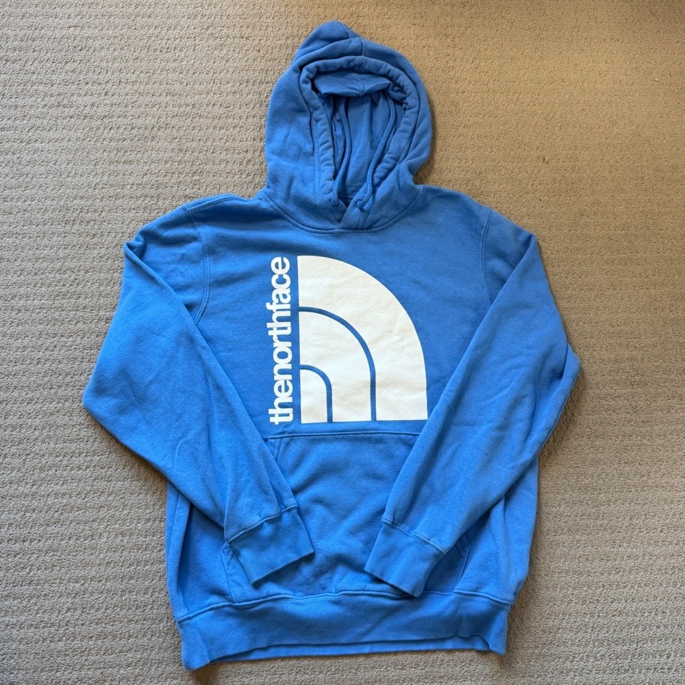 The North Face Mens Blue Graphic Logo Pullover Hoodie Size Medium